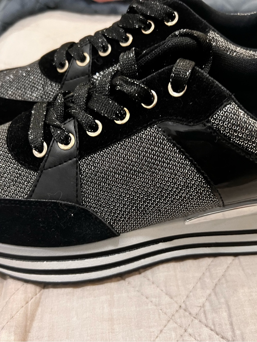 Rouge Helium Women's Black Glitter Lace-Up Sneakers l 10 - Picture 2 of 5